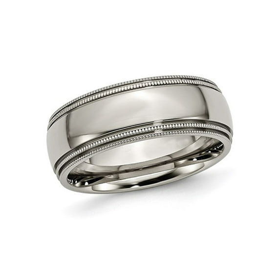 Polished Titanium Beaded Edge Wedding Band Ring 8mm