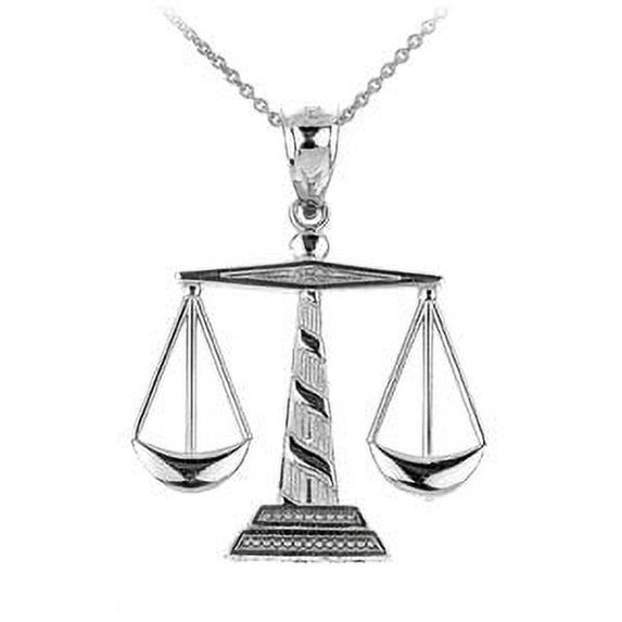 Polished White Gold Scales of Justice Pendant Necklace : 10K Pendant with 18" chain