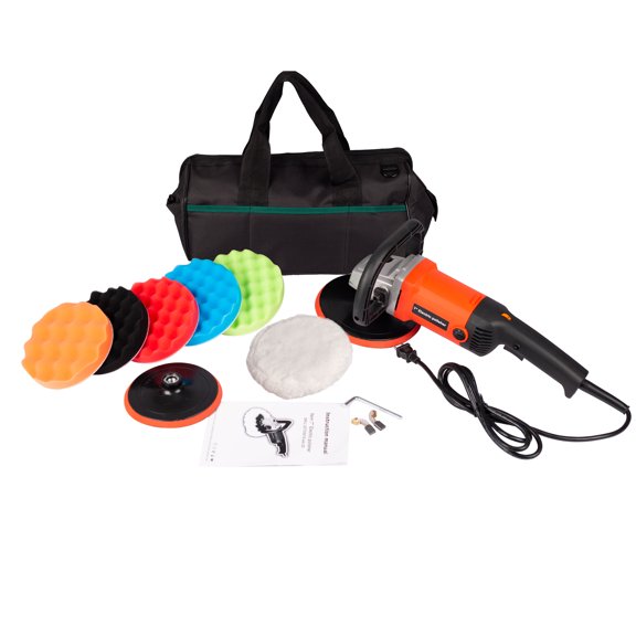 Polisher, Car Polishing Machine 10-Amp Electric 7" Pad with Accessory Kit 6 Variable Speeds to Buff, Polish, Smooth and Finish, Ideal for Car and Boats Sanding, Polishing