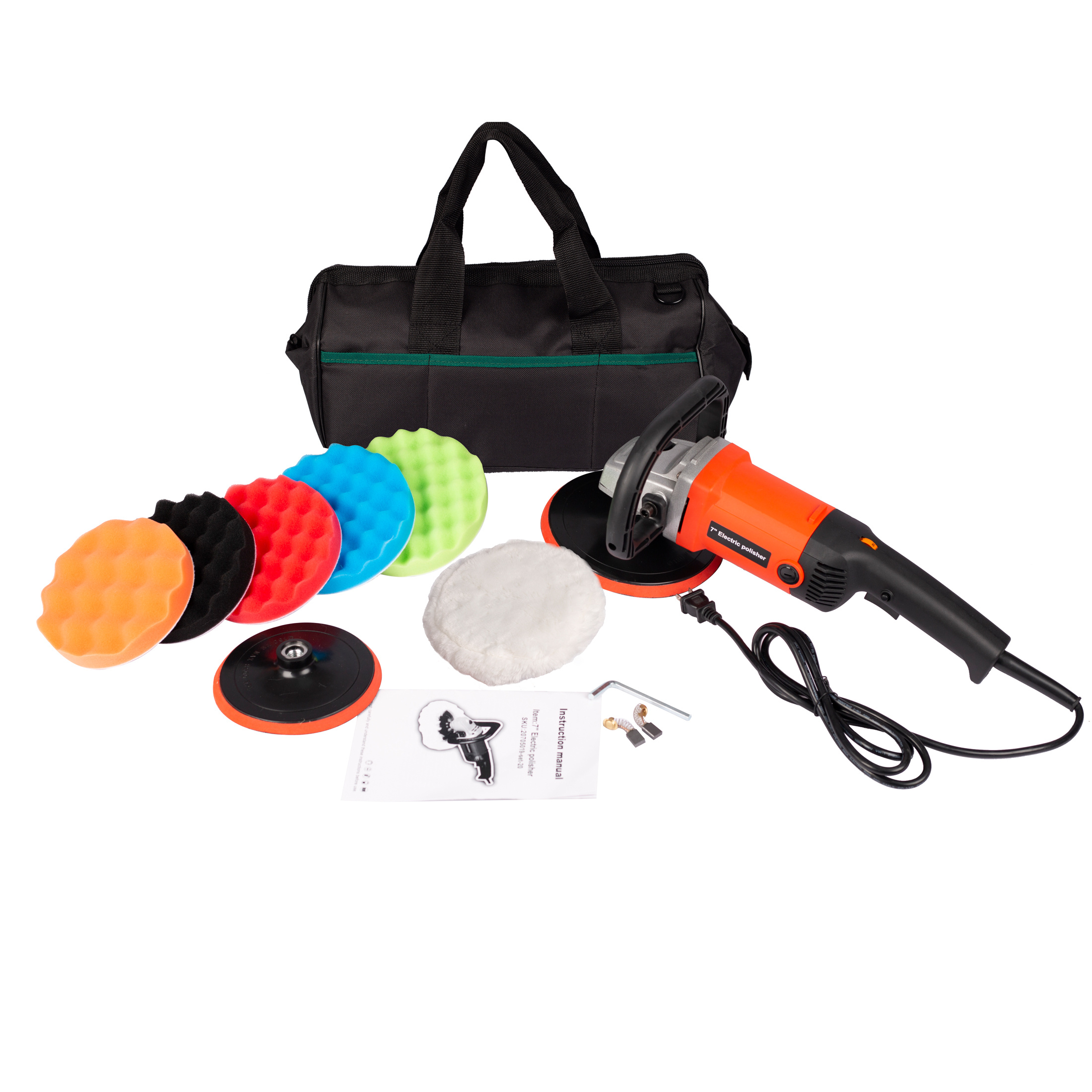 7-Speed 1580W Rotary Car Polisher & Buffer Kit - Includes Waxer, Sanding Discs & Sponge Pads (5/6/7 Inch)