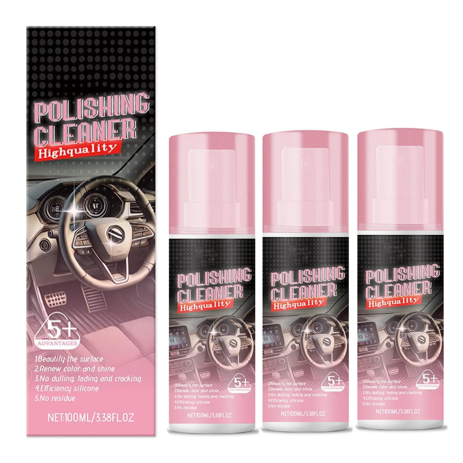 Polishing Cleaner,Car Cleaner Interior,Car Cleaning Kit,Car Interior Cleaner - Car Detailing Kit Interior Cleaner,Interior Car Detailing Kit,Multipurpose Polishing Cleaner 15 Oz Aerosol Can (3PCS)