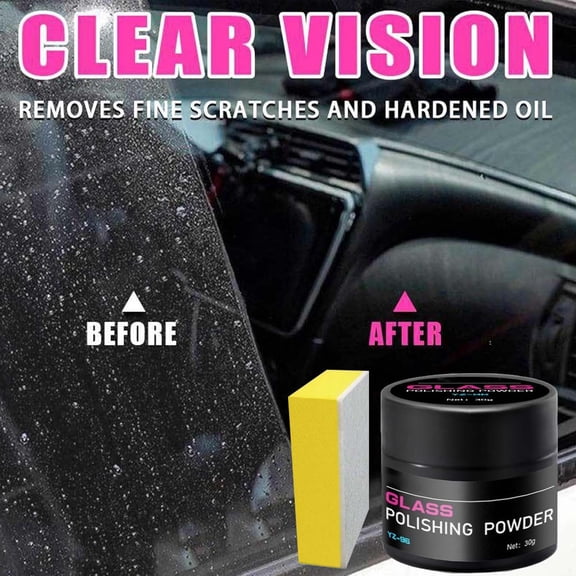 Polishing Glass Paste, Window Scratch Remover, 30g Jar with Buffing Pad, High Grade Cerium Oxide, Detailing Compound with Clear Design, Glass Repair for Auto & Truck