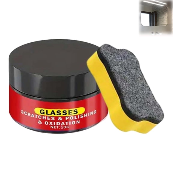 Polishing Glass Paste, Window Scratch Remover, Jar with Buffing Pad, High Grade Cerium Oxide, Detailing Compound with Clear Design, Glass Repair for Auto & Truck