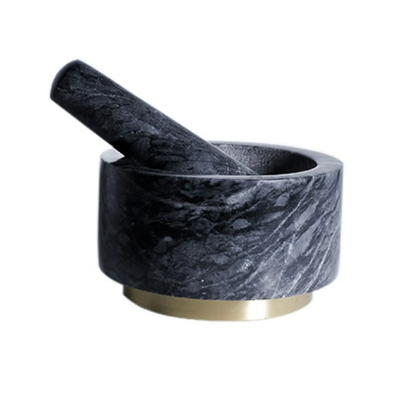 Polishing Natural Granite Mortar and Pestle Set with Gold metal Base,2 Cup Capacity, Make Fresh Guacamole, Salsa, Pesto, Herb Crusher, Grind Spices and Nuts to Release Flavor