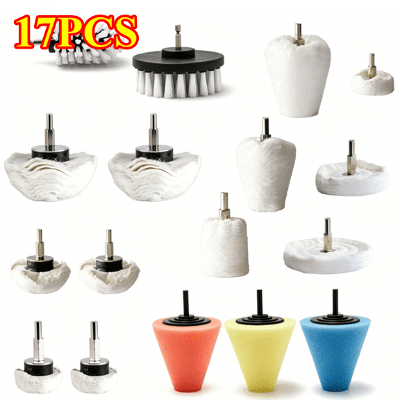 Polishing Pad Buffing Wheel Kit 17 Pack, Polishing Ball for Drill, for Car Care Metal Stainless Steel Wood Plastic Ceramic Glass Woods Jewelry