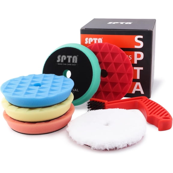 Polishing Pads, 5Pc 6 Inch 150mm Orbital Buffer Polisher Pads and 1Pc Microfiber Buffing Foam Polish Pad for Compounding, Waxing, 6''/150mm Backing Plate Car -TPPMIX