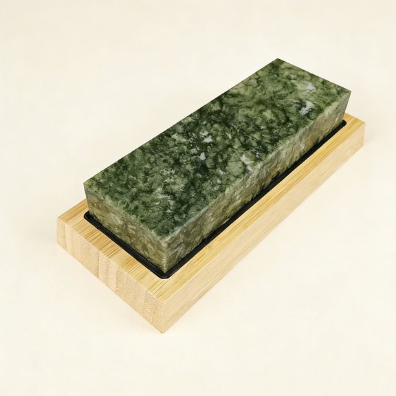 Polishing Sharpening Stone, Grit 10000# Knife Sharpener Whetstone Fine Polishing Natural Green Honing Oilstone for Knives Tools with Bamboo Base