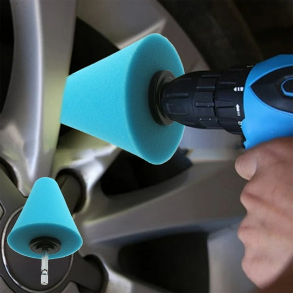 Polishing Sponge with Hex Handle, Plastic Wheel Brush Kit, Auto Detailing Buffing Tool for Car Care, Blue