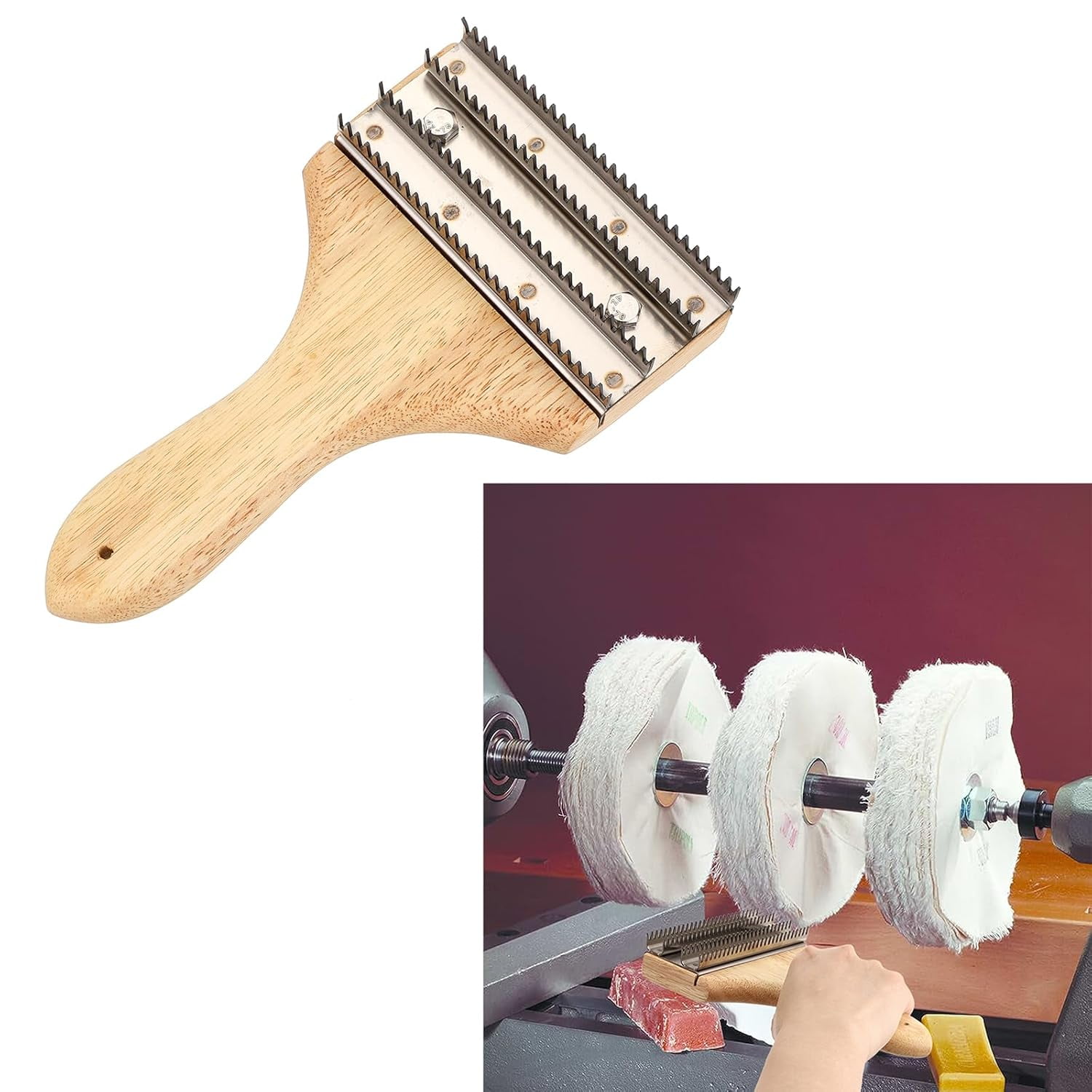 Polishing Wheel Rake, Buffing Rake with Wooden Handle and Stainless ...