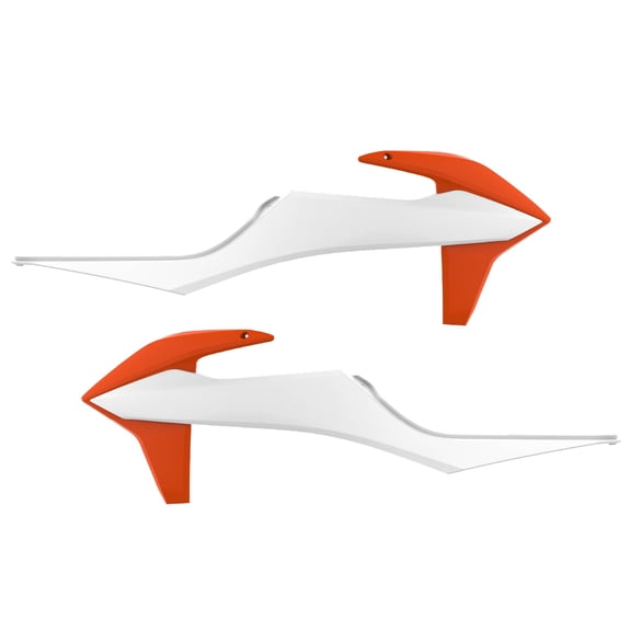 Polisport Radiator Scoops - White/Orange Panels for KTM XC 125 (2021-2022) KTM SX/SX-F/XC/XC-F (2019-2022) KTM EXC/EXC-F/XC-W/XCF-W (2020-2023) - OEM Fit, Glossy Finish, Lightweight & Impact-Resistan