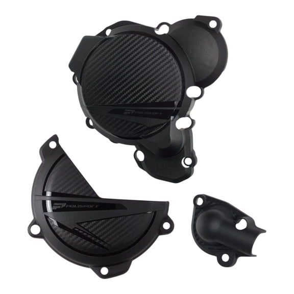 Polisport 91378 Clutch and Ignition Cover Protector Guard Kit for KTM SX/XC 250/300 & Husqvarna TC 250 2023-2026 - Durable Dirt Bike Engine Crankcase Shields - Black (Pair)