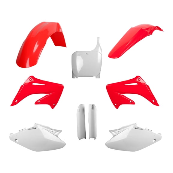 Polisport 91511 Full Plastic Kit Fits Honda CR125R/CR250R 20022003 OEMStyle Bodywork with Fenders, Shrouds, Side Panels, Number Plate, Fork Protectors Red/White