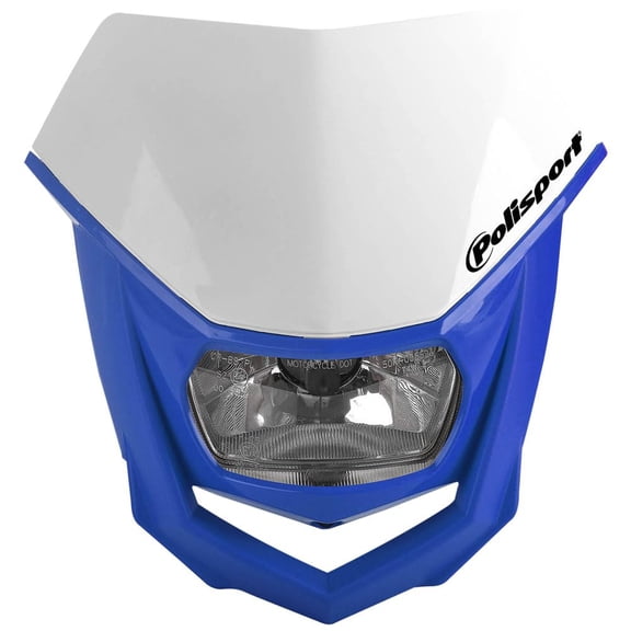 Polisport Halo Headlight for Motorbikes, Dirt Bikes, Motorcycles (MX, Enduro Racing & Riding) LED Headlight, Universal Mounting System, DOT, ECE, & SAE Certified - White/Blue