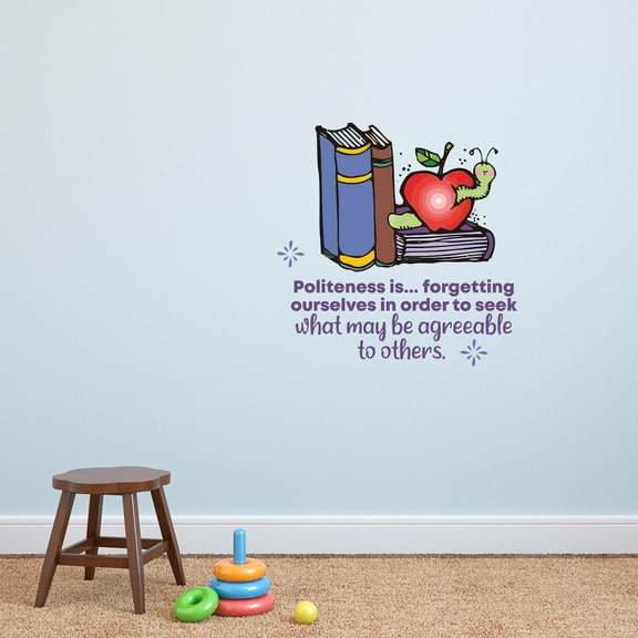 Politeness Books School Class Quote Cartoon Quotes Decors Wall Sticker Art Design Decal for Girls Boys Kids Room Bedroom Nursery Kindergarten Home Decor Stickers Wall Art Vinyl Decoration (30x30 inch)