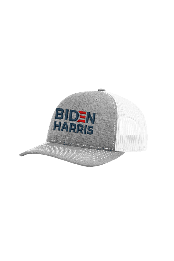 Political Biden Harris 2020 Joe Biden Kamala Harris Embroidered Men's Mesh Back Trucker Hat-Heather Grey/White