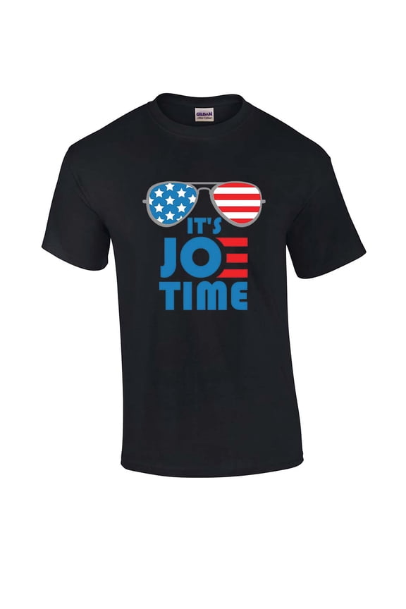 Political Funny Joe Biden It's Joe Time American Flag Sunglasses Short Sleeve T-shirt-Black-small
