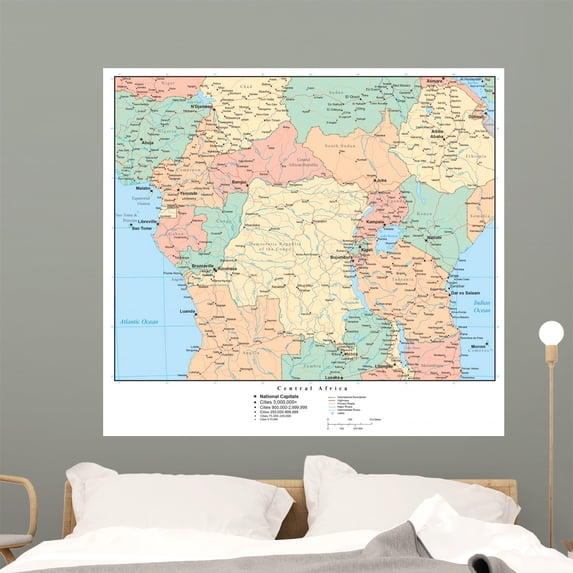 Political Map Central Africa Wall Mural Decal Sticker, Wallmonkeys Peel & Stick Vinyl Graphic (48 in W x 44 in H)