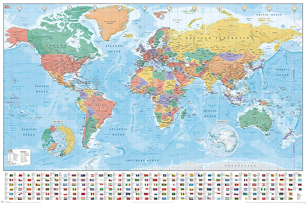 Political Map Of The World - Educational Poster (Country Flags