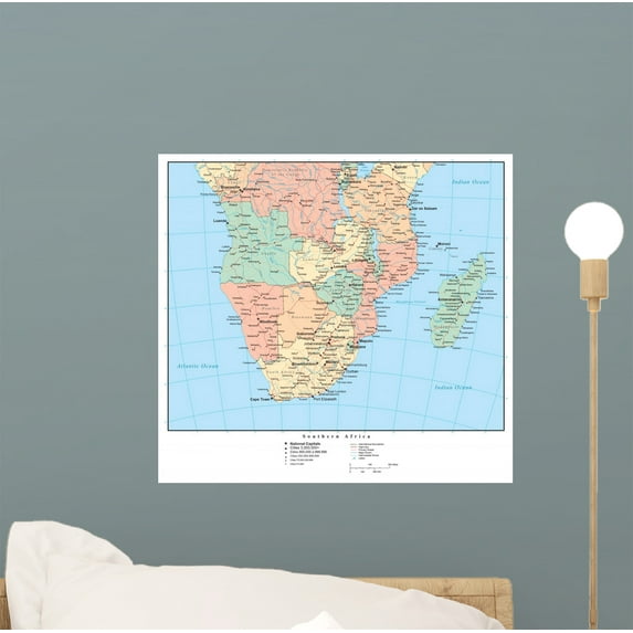 Political Map South Africa Wall Mural Decal Sticker, Wallmonkeys Peel & Stick Vinyl Graphic (12 in W x 11 in H)