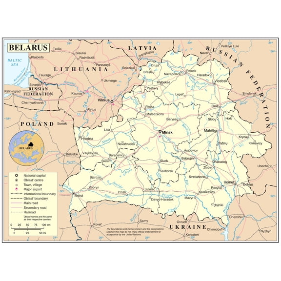 Political Map of Belarus Poster - Educational Geography Wall Art | Ideal Gift 【Poster Paper】