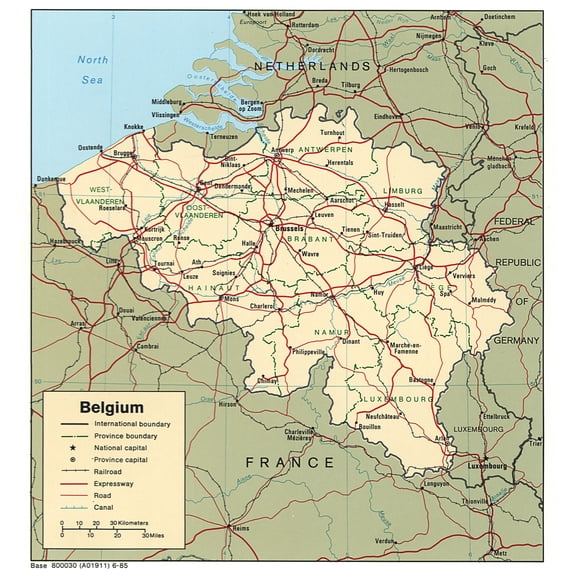 Political Map of Belgium Poster - Geographic Detail & Travel Reference | Ideal Gift 【Laminated】