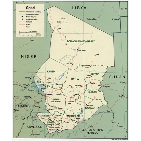 Political Map of Chad Poster - Geographic Reference Wall Art | Ideal Gift 【Rolled Canvas】