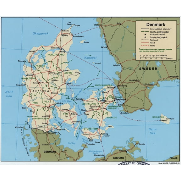 Political Map of Denmark Poster - Geographic Reference Wall Art 【Laminated】