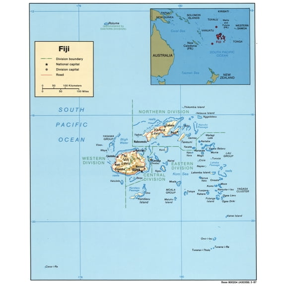Political Map of Fiji Poster - Regional Geography & Islands 【Poster Paper】