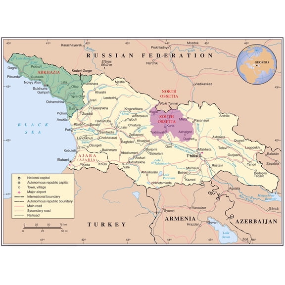 Political Map of Georgia Poster - Regional Geography Reference 【Poster Paper】