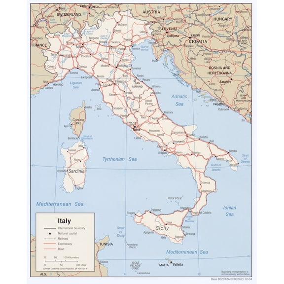 Political Map of Italy Poster - Regional Geography & Travel Reference 【Laminated】