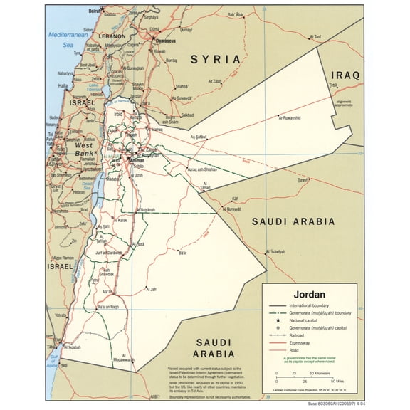 Political Map of Jordan Poster - Geographic Detail & Middle East Context 【Poster Paper】
