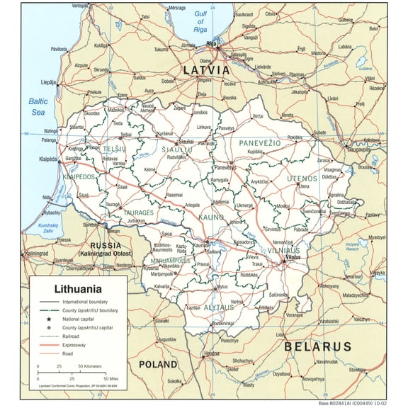 Political Map of Lithuania Poster - Geographic Reference Wall Art | Gift Ideas 【Poster Paper】