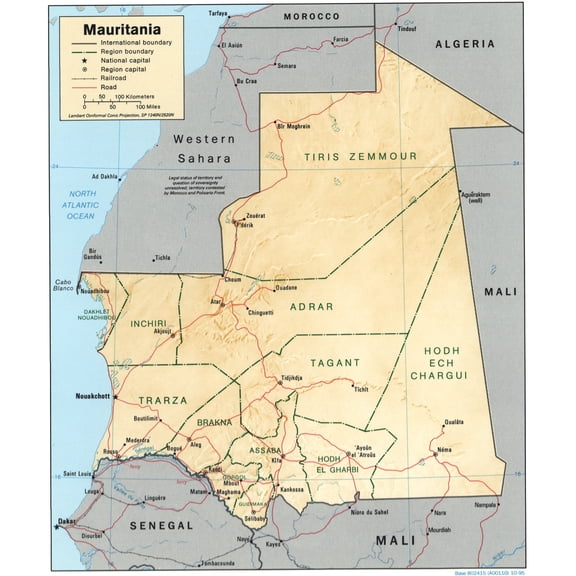 Political Map of Mauritania Poster - Regional Geography & International Borders | Educational Wall Art 【Poster Paper】