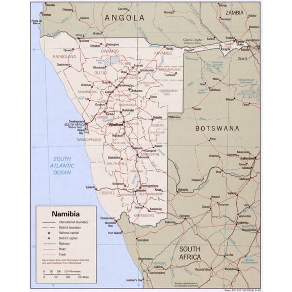 Political Map of Namibia Poster - Regional Boundaries & Travel Guide 【Laminated】