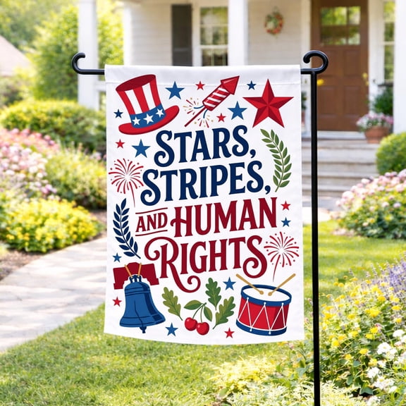 Political Protest 4th Of July Flag, Stars Stripes And Human Rights Flag, Liberal Yard Sign, Social Justice Garden Flag