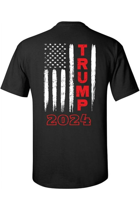 Political Trump 2020 American Flag Adult Short Sleeve T-Shirt-Black-Large