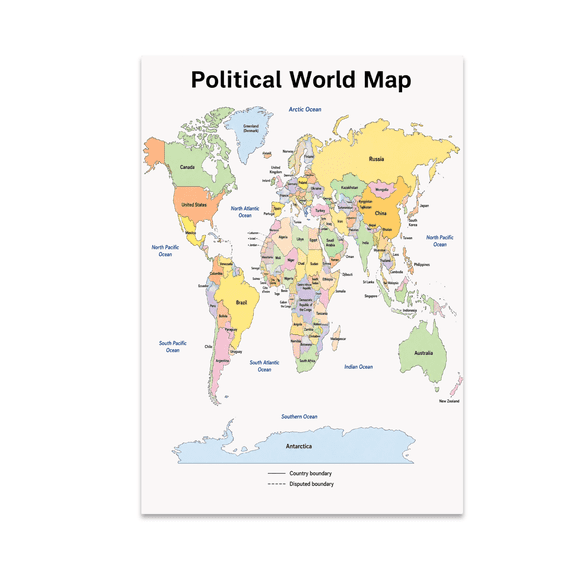 Political World Map Educational Reference - Geography Classroom - 13x19 Poster Print