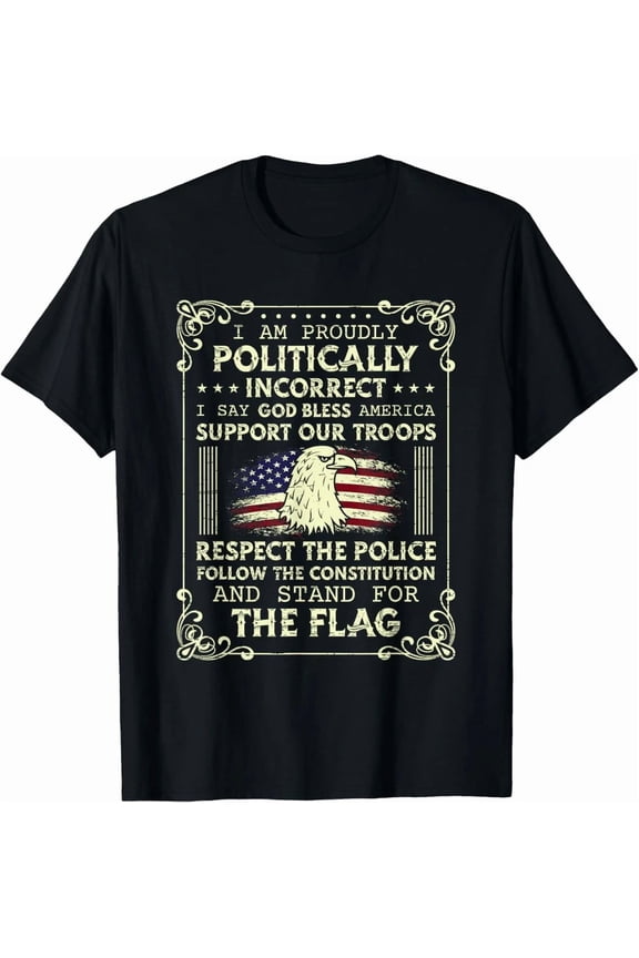 Politically Bless America Politic Conservative USA Flag Graphic Unisex T-Shirt, up to Size 5XL