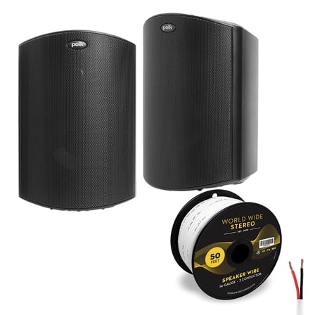 Polk Audio Atrium 6 All Weather Outdoor Loudspeaker Cable Bundle - Pair (Black)