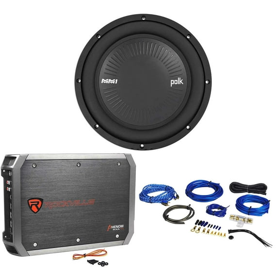 Polk Audio MM1042SVC 10” 1200 Watt SVC Car Audio Subwoofer+Amplifier+Amp Kit