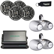 Polk Audio Marine Wake Tower Package with 4 DB652 6.5Speakers, Dual White Enclosures, Kicker KMA1502 Marine Amp
