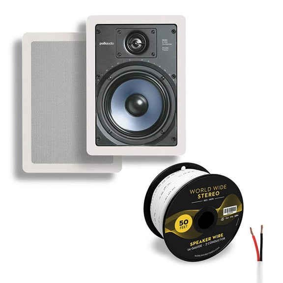 Polk Audio RC65i 6.5 Inch In Wall 2 Way Speakers Cable Bundle (Pair)