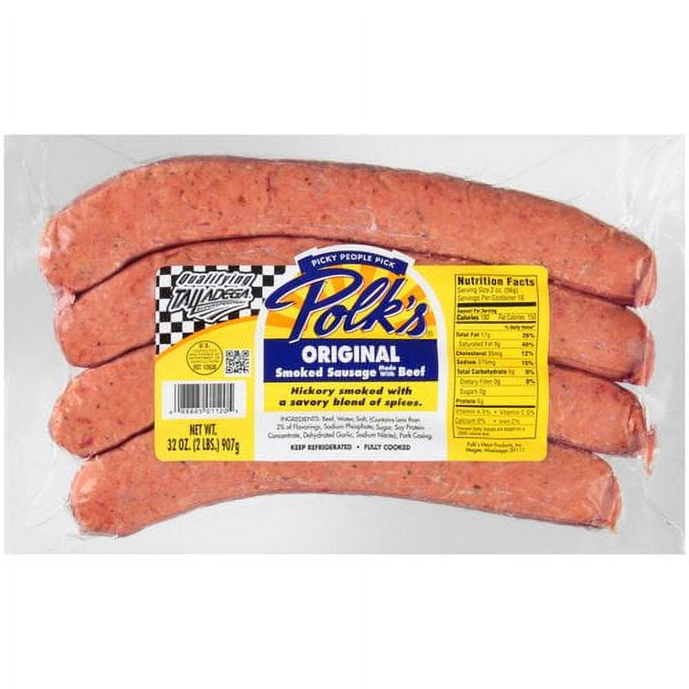 Polk's Original Smoked Sausage, Made with Beef, Fully Cooked, Keep Refrigerated, 32 oz