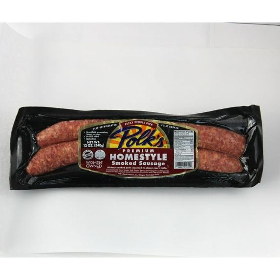 Polk's Premium All Natural Homestyle Smoked Sausake Links, Made with Pork, Fully Cooked, Keep Refrigerated, 12 oz