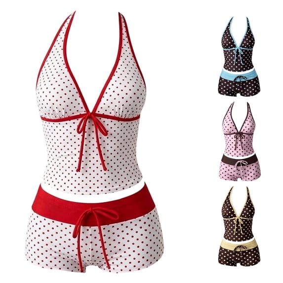 Polka Bikini For Two Piece Swimwear Tie Side High Waist Bottoms Push Up Top