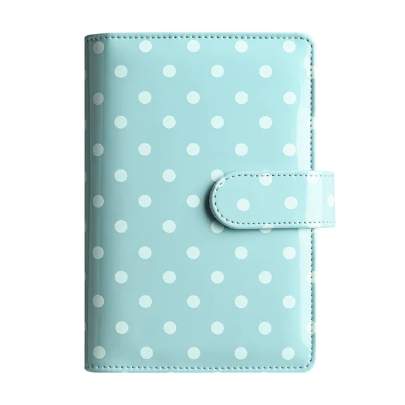 Polka Dot A6 6-Ring Binder, Refillable Planner for Office, College & Journaling, DIY Notebook Gift, Lightweight Portable PU Leather Organizer,Light Blue