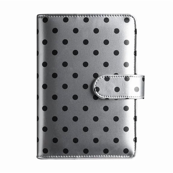 Polka Dot A6 6-Ring Binder, Refillable Planner for Office, College & Journaling, DIY Notebook Gift, Lightweight Portable PU Leather Organizer,Silver