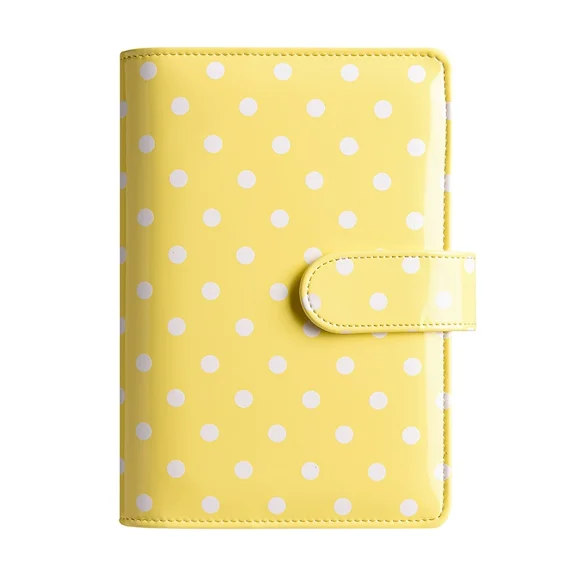 Polka Dot A6 6-Ring Binder, Refillable Planner for Office, College & Journaling, DIY Notebook Gift, Lightweight Portable PU Leather Organizer,Yellow