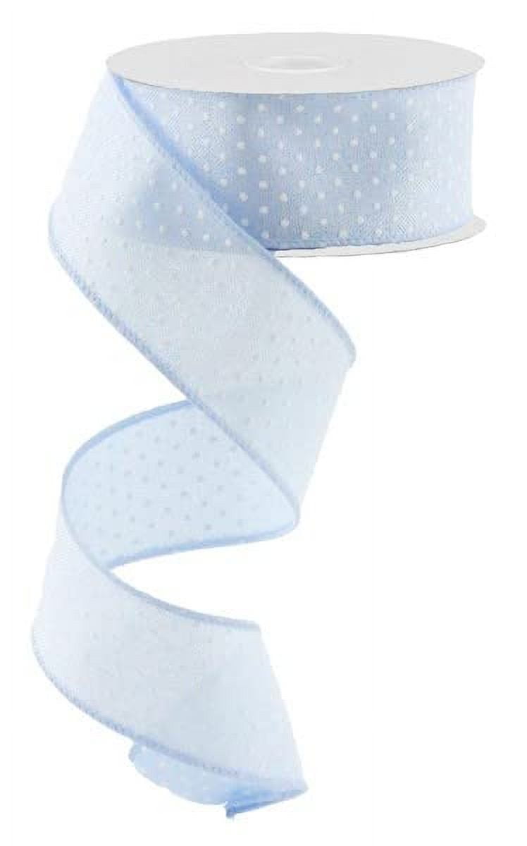 Polka Dot Accent Wired Ribbon,1.5 inch x 10 Yard, Blue, White