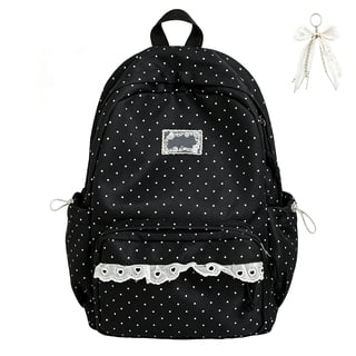 Polka Dot Backpack, Coquette Aesthetic Lace Laptop Daypack for Women, Cute Y2K Kawaii Lightweight Large Capacity Multi-Pocket Travel Bag
